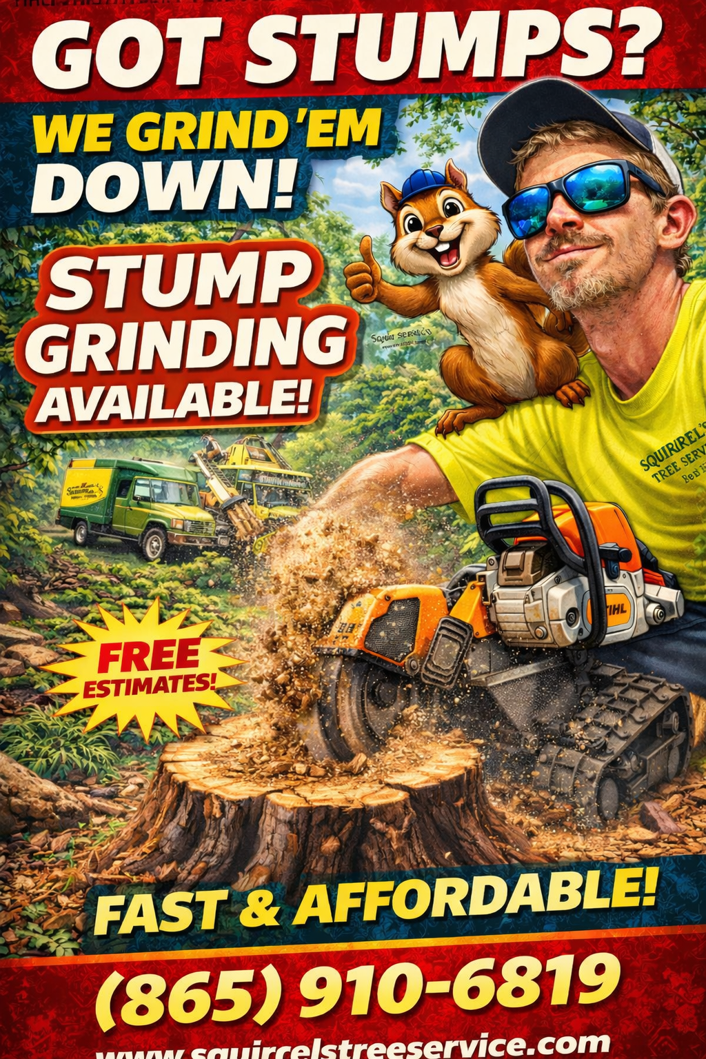 Stump grinding promotional flyer